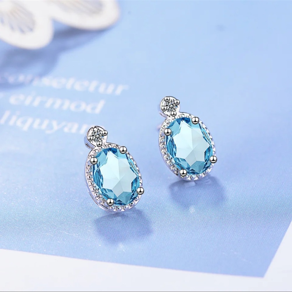 🌟 Blue Sterling Silver 925 Earrings - Picture 1 of 3